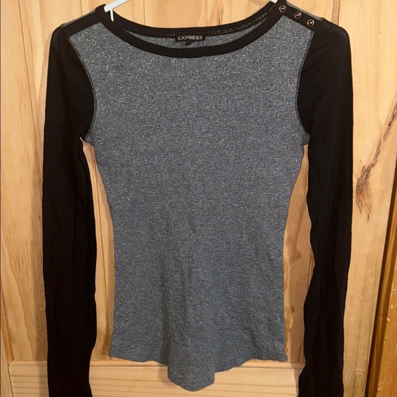 Express Women's Sparkling Gray and Black Long Sleeve Top - Picture 1 of 6